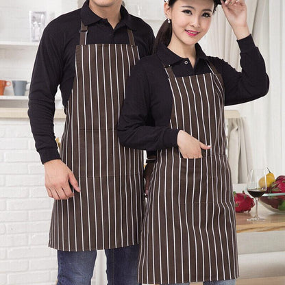 Apron with Pocket 2Pcs Chef Butcher Kitchen Cooking Baking Restaurant Wear - Black White Plaid