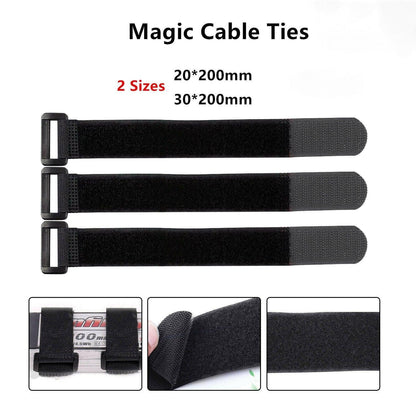 Magic Cable Ties Reusable Winder Coded Organiser Cords Hook Loop Black - 20*300mm  10PCS