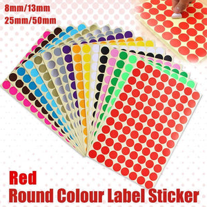 8/13/25/50mm Colour Sticker Dots Adhesive Round Labels Circular Scrapbooking Red - 8mm 260 Dots - 5 Sheets