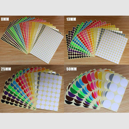 8/13/25/50mm Colour Sticker Dots Adhesive Round Labels Circular Scrapbooking Red - 8mm 260 Dots - 5 Sheets