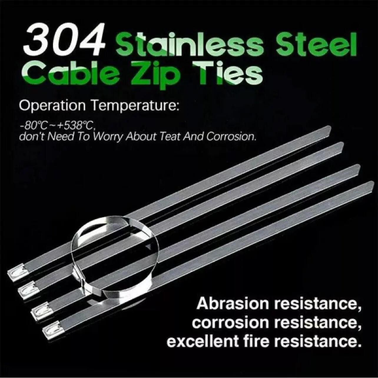 20X Stainless Steel Cable Ties S304 Marine Grade Zip Strap Locking Wrap 100-800Mm - 4.6*150mm