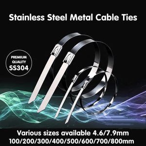 20X Stainless Steel Cable Ties S304 Marine Grade Zip Strap Locking Wrap 100-800Mm - 4.6*350mm