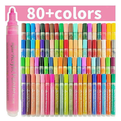 Flysea 12-80 Colours Acrylic Paint Pens Painting Stone Ceramic Glass Marker2-3Mm - 80-Colour Set