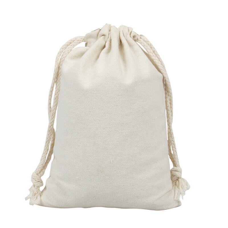 10X Canvas Cotton Drawstring Bags Linen Calico Tote Gift Storage Pouches - 8x10cm
