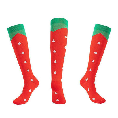 L/XL Size Compression Socks Unisex Adult Nursing Travel Stocking Sport - Strawberry