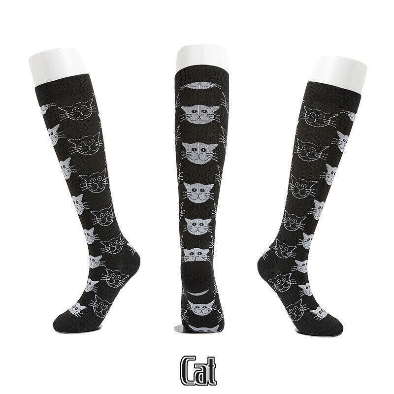 L/XL Size Compression Socks Unisex Adult Nursing Travel Stocking Sport - Black Heart