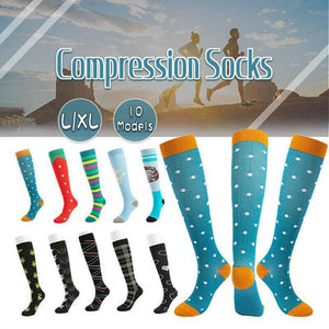 L/XL Size Compression Socks Unisex Adult Nursing Travel Stocking Sport - Green Bar
