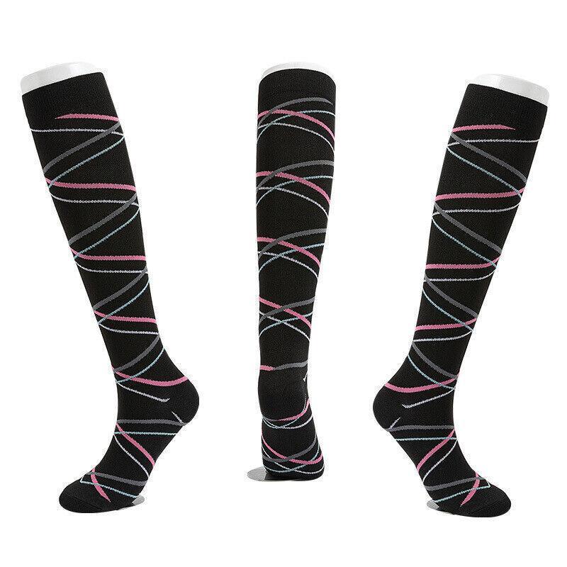 L/XL Size Compression Socks Unisex Adult Nursing Travel Stocking Sport - Green Bar