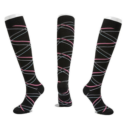 L/XL Size Compression Socks Unisex Adult Nursing Travel Stocking Sport - Green Bar
