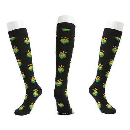 L/XL Size Compression Socks Unisex Adult Nursing Travel Stocking Sport - Green Bar