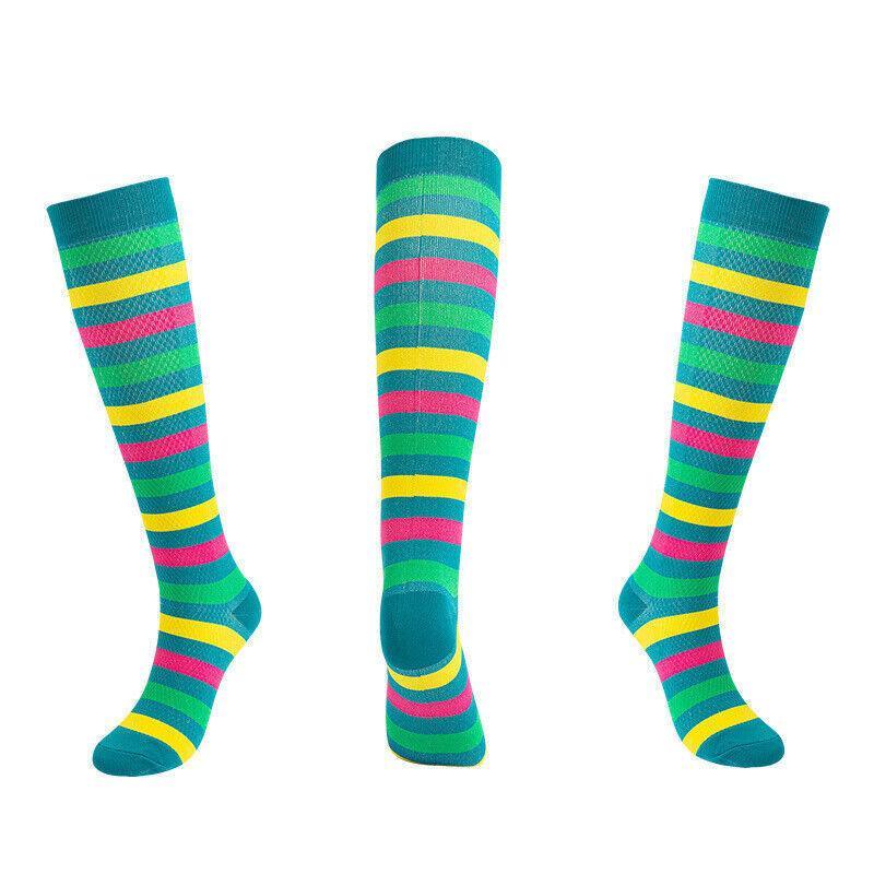 L/XL Size Compression Socks Unisex Adult Nursing Travel Stocking Sport - Green Bar