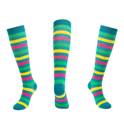 L/XL Size Compression Socks Unisex Adult Nursing Travel Stocking Sport - Green Bar