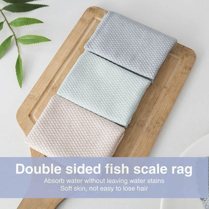 5X Fish Scale Microfiber Cleaning Cloth Dish Washing Glass Wipe Reusable Kitchen - 5Pcs-30cm*40cm