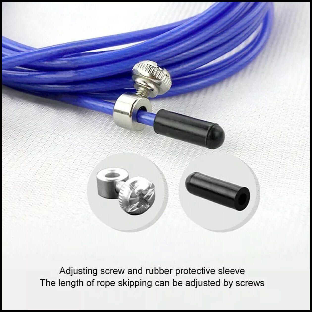 Blue Skipping Rope with adjusting screw and rubber protective sleeve on a white background
