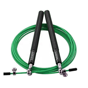 Green Skipping Rope with black handles on a white background