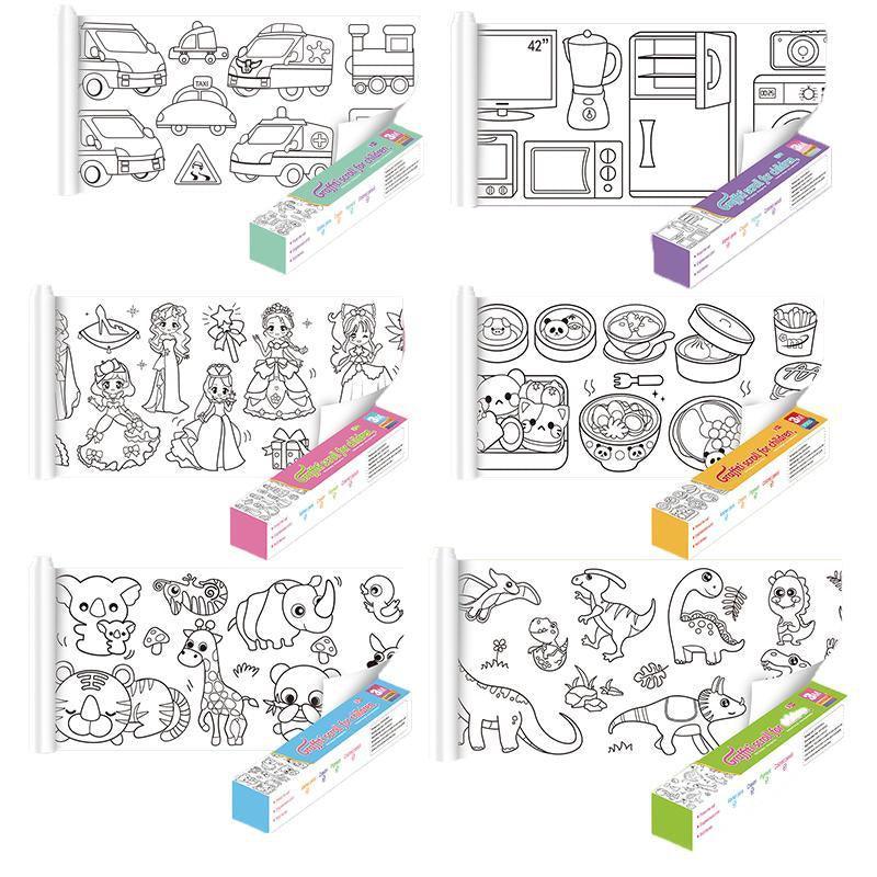 3M DIY Colouring Paper Roll with 12 Colour Pencils Cartoon Doodle Set - Lovely princess(With 12PCS Colored Pencils)