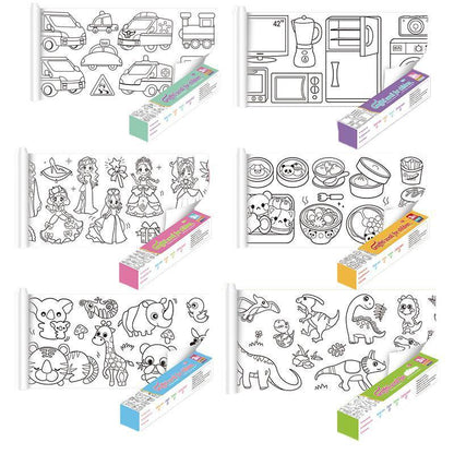 3M DIY Colouring Paper Roll with 12 Colour Pencils Cartoon Doodle Set - Animal world (With 12PCS Colored Pencils)