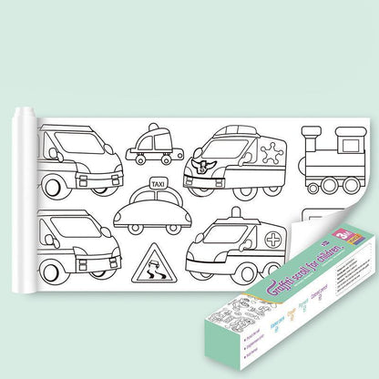 3M DIY Colouring Paper Roll with 12 Colour Pencils Cartoon Doodle Set - Transportation (With 12PCS Colored Pencils