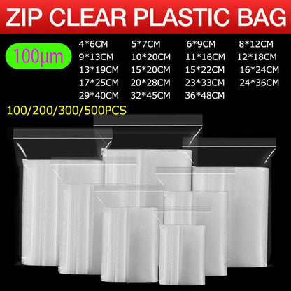 100PCS 100micron Bulk Clear Resealable PE Plastic Zip Bags - 23*33CM