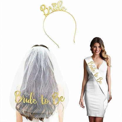 Bride To Be Hen Veil Sash Tiara Hens Night Bridal Shower Kitchen Tea Accessories - Gold Sash