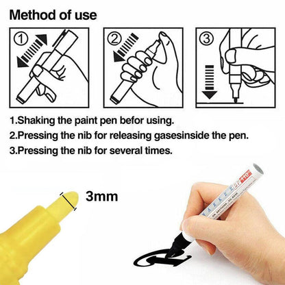 Multicolour Permanent Paint Marker Pens for Tyre Metal Glass Rubber - Black