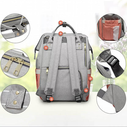 Luxury Multifunctional Diaper Nappy Backpack Maternity Mummy Changing Bag - Tangerine Pink
