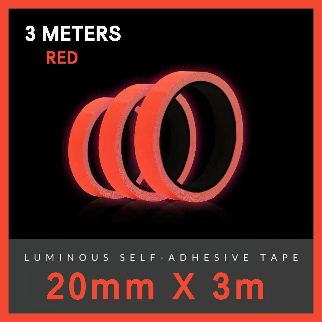 2cm x 3m Glow in the Dark Fluorescent Tape Self-Adhesive Strip for Marking and Decor - Red 2cm*3m