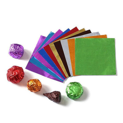100Pcs Aluminium Foil Chocolate Wrappers 20cm Squares - Purple/Embossed