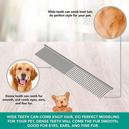 Stainless Steel Teeth Metal Comb Brush Pet Cat Dog Hair Grooming Trimmer Round - M:19*3.5CM