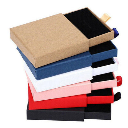 Cardboard Jewellery Gift Boxes Drawer Style Necklace Ring Earring Pendant Bracelet Case - Pink