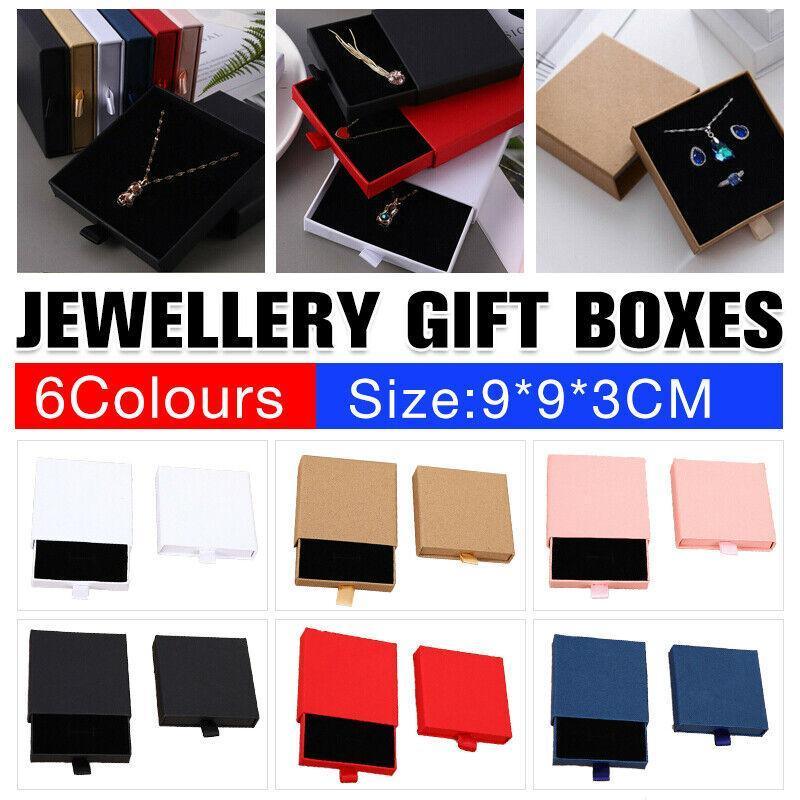 Cardboard Jewellery Gift Boxes Drawer Style Necklace Ring Earring Pendant Bracelet Case - Red