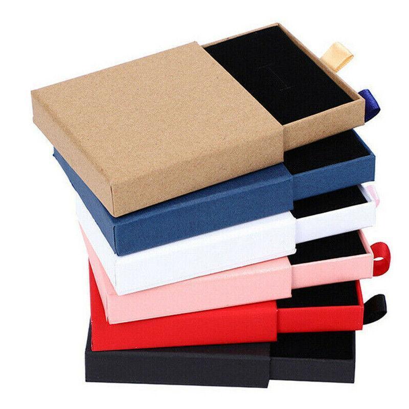 Cardboard Jewellery Gift Boxes Drawer Style Necklace Ring Earring Pendant Bracelet Case - Red