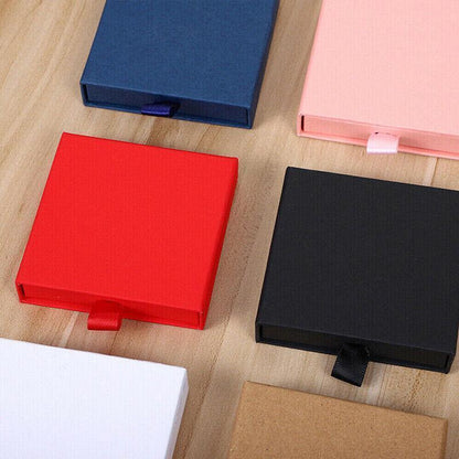Cardboard Jewellery Gift Boxes Drawer Style Necklace Ring Earring Pendant Bracelet Case - Red