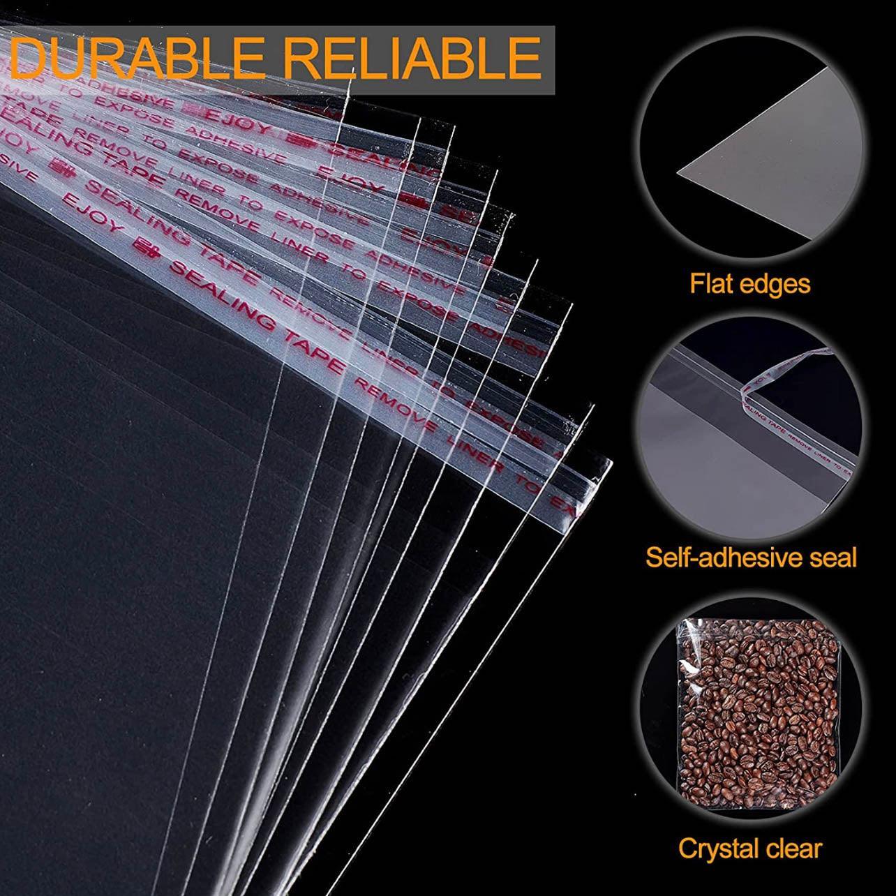 Multi-size Clear Self-Seal Cellophane Bags - Bulk Adhesive Opp - 9*13+3