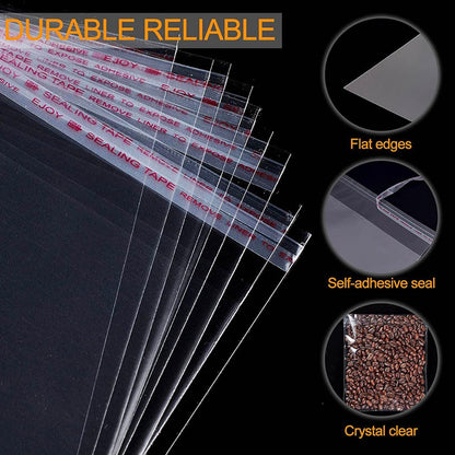 Multi-size Clear Self-Seal Cellophane Bags - Bulk Adhesive Opp - 9*13+3