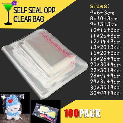 Multi-size Clear Self-Seal Cellophane Bags - Bulk Adhesive Opp - 20*30+4