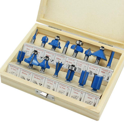 15X 1/2 1/4 inch Router Bits Set Woodworking Tool Cutter Shank Tungsten Carbide - Blue 1/2