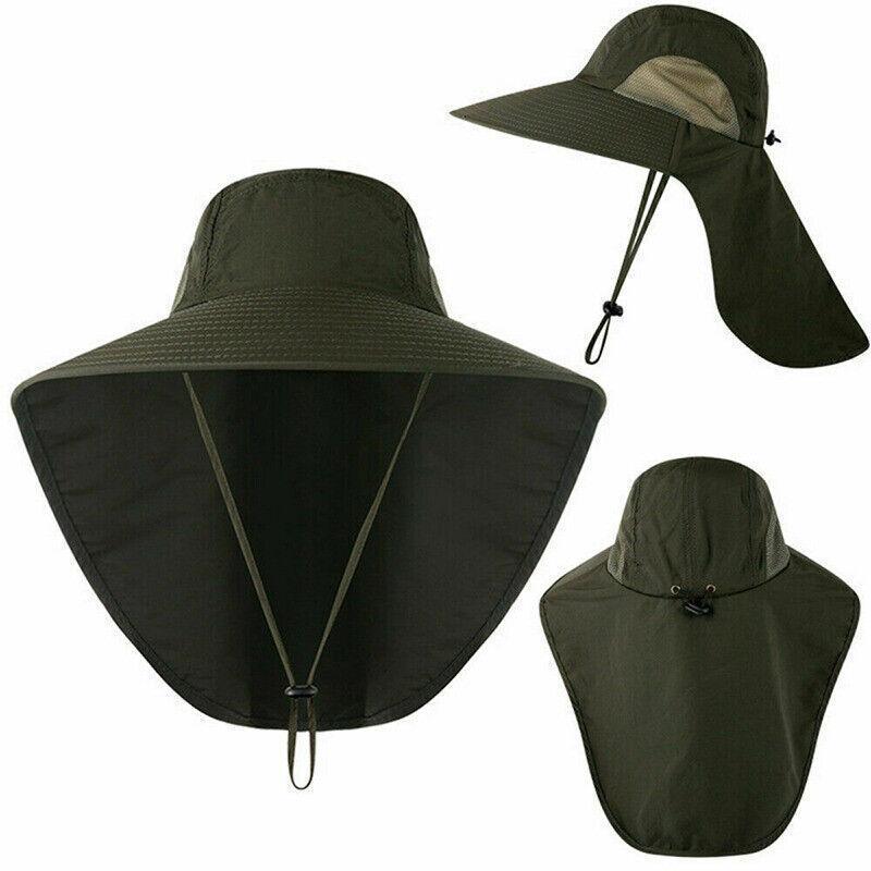 1x Neck Flap Cap Unisex Outdoor Sport Fishing Hat Sun Protection Wide Brim Cover - Navy