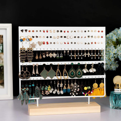 Earring Stand Display Rack 3-Tier Ear Stud Holder Jewelry Organizer 144 Holes - White