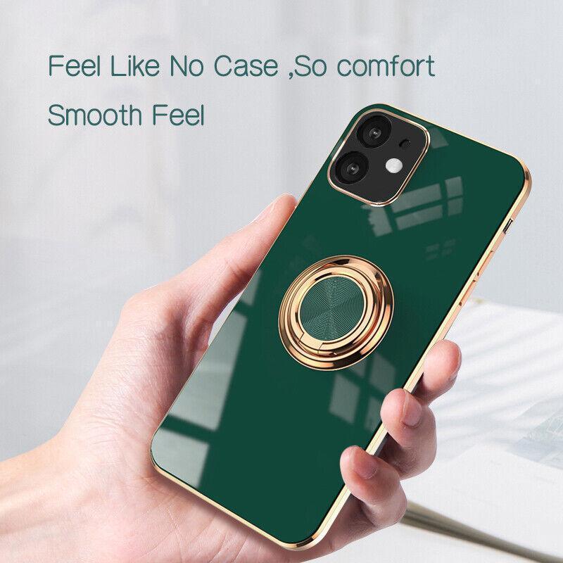 Dark Green Luxury Shockproof Silicone Ring Case Stand Cover for iPhone 14 13 12 Pro Max - iPhone 14 Plus