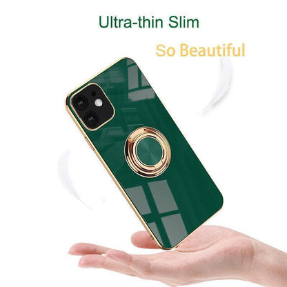Dark Green Luxury Shockproof Silicone Ring Case Stand Cover for iPhone 14 13 12 Pro Max - iPhone 14 Pro Max