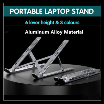 Adjustable Laptop Stand Portable Aluminum Alloy Desktop Holder for 11 to 17.3 Inch - Black