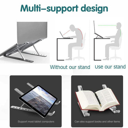 Adjustable Laptop Stand Portable Aluminum Alloy Desktop Holder for 11 to 17.3 Inch - Black