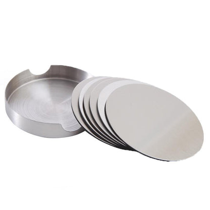 Stainless Steel Drink Coaster Set 6PCS Heat Resistant Cup Pads With Holder