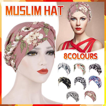 Women'S Comfort Cap Floral Pattern Chemo Head Coverings - Black and white grid