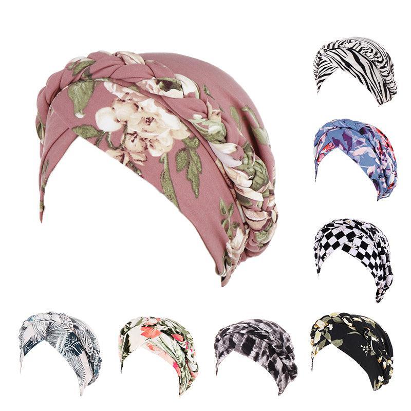 Women'S Comfort Cap Floral Pattern Chemo Head Coverings - Black and white grid