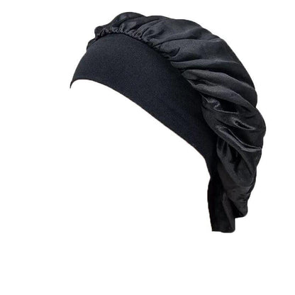 Sleeping Bonnet Hair Wrap Silk Satin Cap Women Elastic Night Soft Hat Headwear - Beige