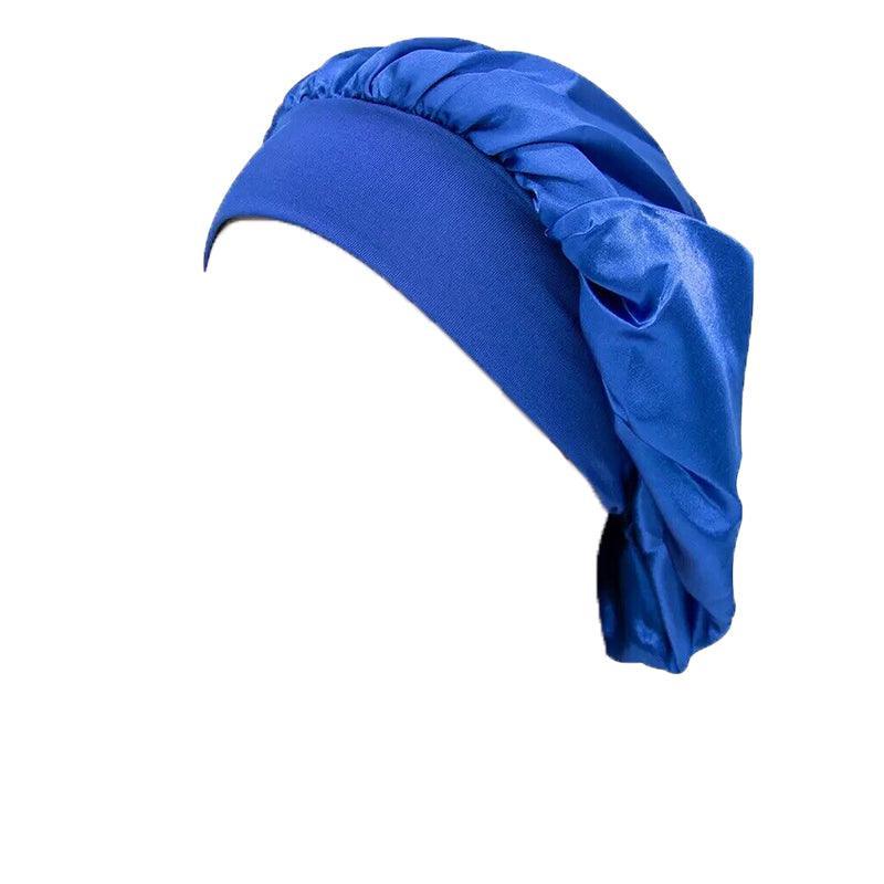 Sleeping Bonnet Hair Wrap Silk Satin Cap Women Elastic Night Soft Hat Headwear - Black