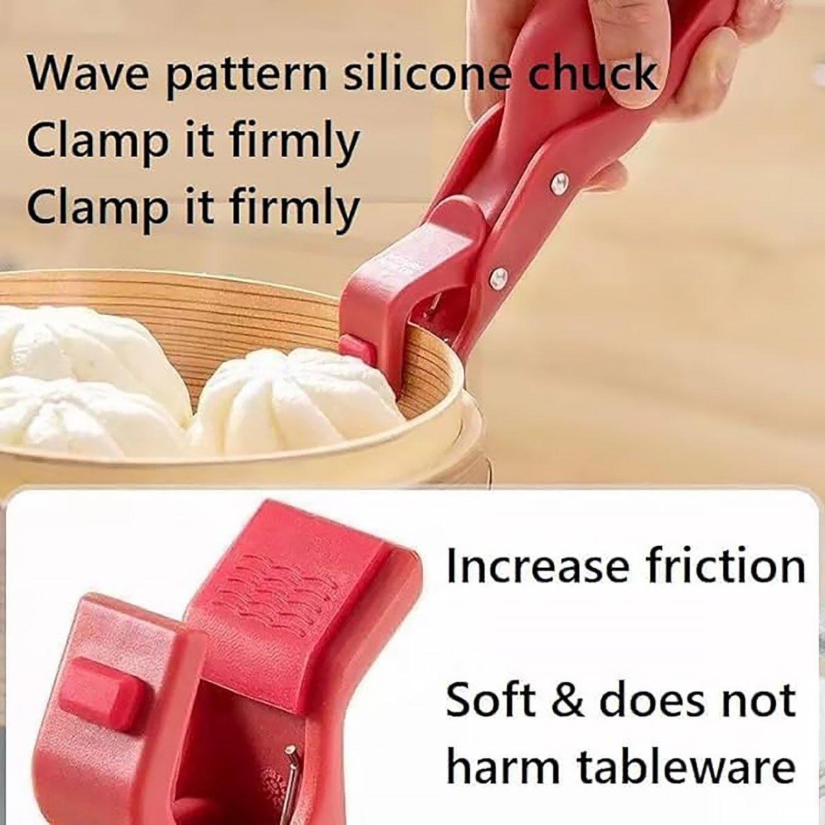 2PCS Anti Slip Silicone Heat Resistant Plate Bowl Clip Holder Kitchen Tool - Red