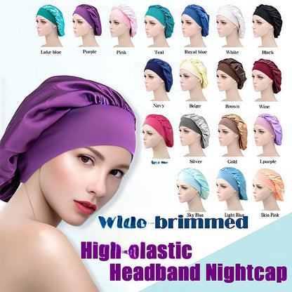 Sleeping Bonnet Hair Wrap Silk Satin Cap Women Elastic Night Soft Hat Headwear - Pink